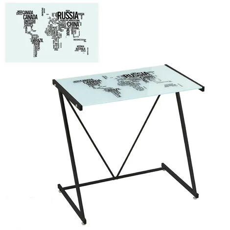 YESDEKO Bureau Verre Trempé Blanc 80cm Mappemonde 3 YESDEKO Bureau Verre Trempé Blanc 80cm Mappemonde