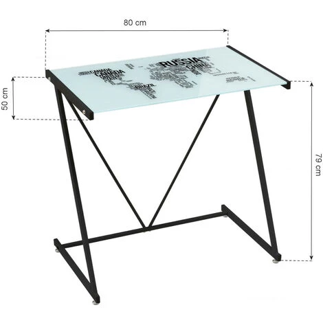 YESDEKO Bureau Verre Trempé Blanc 80cm Mappemonde 4 YESDEKO Bureau Verre Trempé Blanc 80cm Mappemonde – Image 2