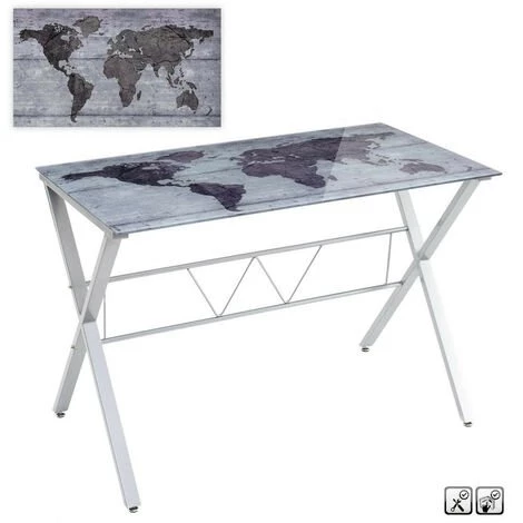 YESDEKO Bureau Verre Trempé Gris 110x60cm Mappemonde 3 YESDEKO Bureau Verre Trempé Gris 110x60cm Mappemonde