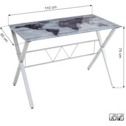 YESDEKO Bureau Verre Trempé Gris 110x60cm Mappemonde 8 YESDEKO Bureau Verre Trempé Gris 110x60cm Mappemonde -France Bureau Soldes 2022 45753251 3
