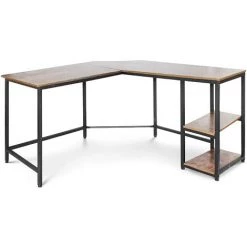 HELLOSHOP26 Bureau D'ordinateur D'angle Avec étagères 138 Cm Mdf Cadre En Fer Style Industriel Rustique Bureau Informatique En Forme De L Table D'étude De Travail Marron - Marron