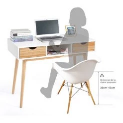 Bureau Informatique-Bureau D'Ordinateur Avec 2 Tiroirs , Pieds En Bois Massif, Pour Bureau D'Etude Et Chambre,Meerveil -France Bureau Soldes 2022 45769296 4