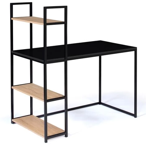 IDMARKET Bureau Bibliothèque BOSTON Bois Et Noir Design Industriel 4 IDMARKET Bureau Bibliothèque BOSTON Bois Et Noir Design Industriel – Image 2