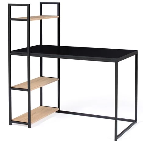 IDMARKET Bureau Bibliothèque BOSTON Bois Et Noir Design Industriel 7 IDMARKET Bureau Bibliothèque BOSTON Bois Et Noir Design Industriel – Image 5