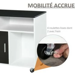 MH Meuble à Roulette CHICAGO Noir Et Blanc -France Bureau Soldes 2022 45779654 4