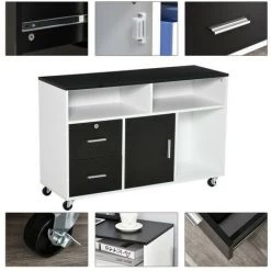 MH Meuble à Roulette CHICAGO Noir Et Blanc -France Bureau Soldes 2022 45779654 5