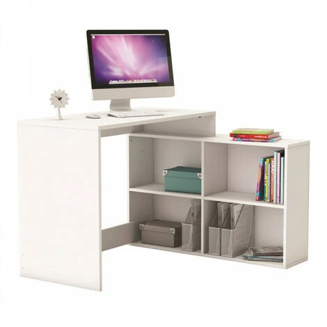 DANSMAMAISON Bureau D'angle 4 Niches Blanc - DIDEROT - L 112 X L 100 X H 77 Cm - Blanc 3 DANSMAMAISON Bureau D'angle 4 Niches Blanc - DIDEROT - L 112 X L 100 X H 77 Cm - Blanc