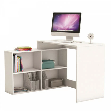 DANSMAMAISON Bureau D'angle 4 Niches Blanc - DIDEROT - L 112 X L 100 X H 77 Cm - Blanc 4 DANSMAMAISON Bureau D'angle 4 Niches Blanc - DIDEROT - L 112 X L 100 X H 77 Cm - Blanc – Image 2