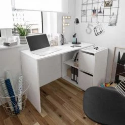 DANSMAMAISON Bureau D'angles 2 Portes + 2 Niches Blanc - DAPATA - L 152 X L 49 X H 74 Cm - Blanc