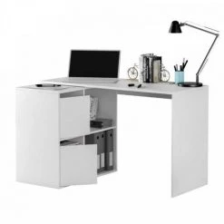 DANSMAMAISON Bureau D'angles 2 Portes + 2 Niches Blanc - DAPATA - L 152 X L 49 X H 74 Cm - Blanc -France Bureau Soldes 2022 45792716 4