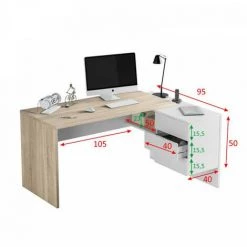 DANSMAMAISON Bureau D'angle 3 Tiroirs + Niche Blanc/Chêne - OFFICIA - L 145 X L 108 X H 73 Cm - Bois Clair -France Bureau Soldes 2022 45792761 5