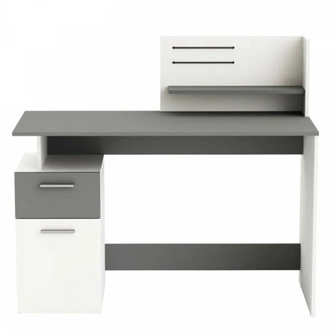 DANSMAMAISON Bureau 1 Porte 1 Tiroir Gris/Blanc - VOLTAIRE - L 121 X L 55 X H 110 Cm - Gris 5 DANSMAMAISON Bureau 1 Porte 1 Tiroir Gris/Blanc - VOLTAIRE - L 121 X L 55 X H 110 Cm - Gris – Image 3