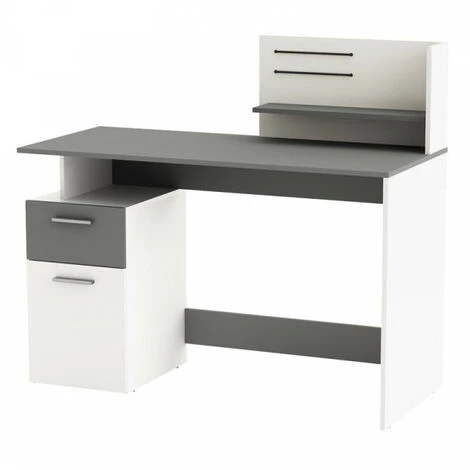DANSMAMAISON Bureau 1 Porte 1 Tiroir Gris/Blanc - VOLTAIRE - L 121 X L 55 X H 110 Cm - Gris 6 DANSMAMAISON Bureau 1 Porte 1 Tiroir Gris/Blanc - VOLTAIRE - L 121 X L 55 X H 110 Cm - Gris – Image 4