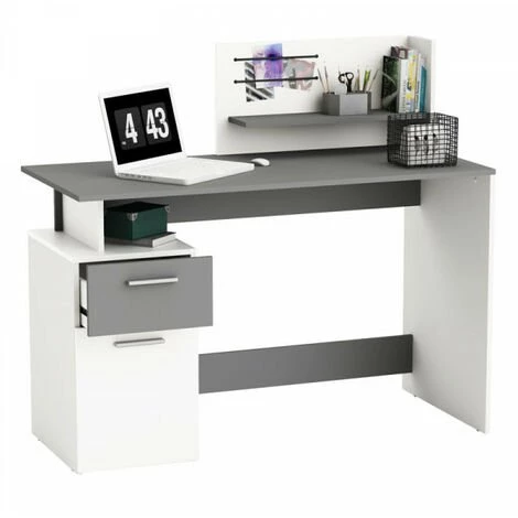 DANSMAMAISON Bureau 1 Porte 1 Tiroir Gris/Blanc - VOLTAIRE - L 121 X L 55 X H 110 Cm - Gris 7 DANSMAMAISON Bureau 1 Porte 1 Tiroir Gris/Blanc - VOLTAIRE - L 121 X L 55 X H 110 Cm - Gris – Image 5