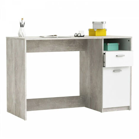 DANSMAMAISON Bureau 1 Porte 1 Tiroir Béton/Blanc - ALAIN - L 121.5 X L 50 X H 77 Cm - Gris 4 DANSMAMAISON Bureau 1 Porte 1 Tiroir Béton/Blanc - ALAIN - L 121.5 X L 50 X H 77 Cm - Gris – Image 2