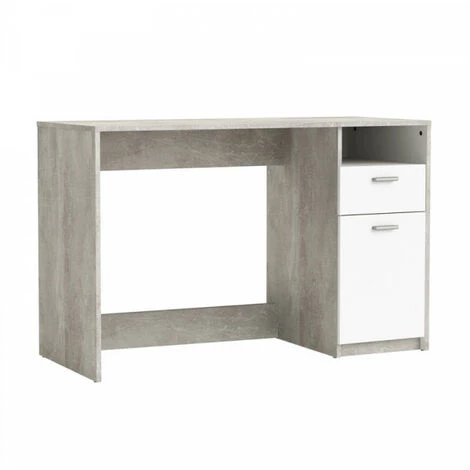 DANSMAMAISON Bureau 1 Porte 1 Tiroir Béton/Blanc - ALAIN - L 121.5 X L 50 X H 77 Cm - Gris 5 DANSMAMAISON Bureau 1 Porte 1 Tiroir Béton/Blanc - ALAIN - L 121.5 X L 50 X H 77 Cm - Gris – Image 3
