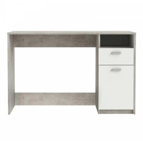 DANSMAMAISON Bureau 1 Porte 1 Tiroir Béton/Blanc - ALAIN - L 121.5 X L 50 X H 77 Cm - Gris 6 DANSMAMAISON Bureau 1 Porte 1 Tiroir Béton/Blanc - ALAIN - L 121.5 X L 50 X H 77 Cm - Gris – Image 4