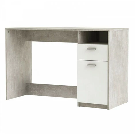 DANSMAMAISON Bureau 1 Porte 1 Tiroir Béton/Blanc - ALAIN - L 121.5 X L 50 X H 77 Cm - Gris 7 DANSMAMAISON Bureau 1 Porte 1 Tiroir Béton/Blanc - ALAIN - L 121.5 X L 50 X H 77 Cm - Gris – Image 5