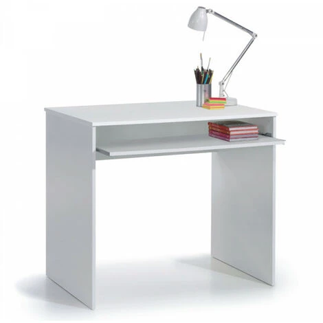 DANSMAMAISON Bureau Avec Tablette Coulissante Blanc - DESKOU - L 90 X L 54 X H 79 Cm - Blanc 4 DANSMAMAISON Bureau Avec Tablette Coulissante Blanc - DESKOU - L 90 X L 54 X H 79 Cm - Blanc – Image 2