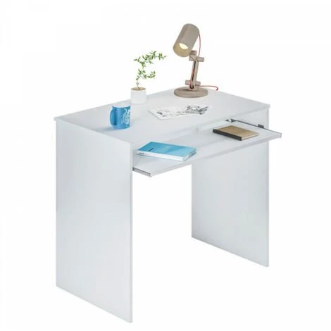 DANSMAMAISON Bureau Avec Tablette Coulissante Blanc - DESKOU - L 90 X L 54 X H 79 Cm - Blanc 5 DANSMAMAISON Bureau Avec Tablette Coulissante Blanc - DESKOU - L 90 X L 54 X H 79 Cm - Blanc – Image 3