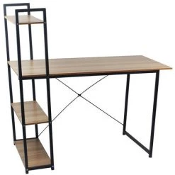 Table De Bureau Avec étagère En Fer Noir - Longueur 120 X Largeur 64 X Hauteur 120 Cm -PEGANE-