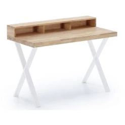 Table De Bureau En Bois Coloris Chêne Nordique / Blanc -Longueur 120 X Profondeur 60 X Hauteur 77 - 88 Cm -PEGANE-