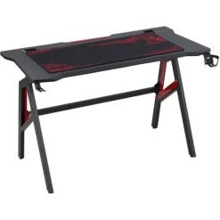HOMCOM Bureau Gaming Bureau Gamer Bureau Informatique Bracket Casque Porte-gobelet Passe-câbles Tapis De Souris Inclus Métal MDF Texture Fibre Carbone Rouge Noir - Noir
