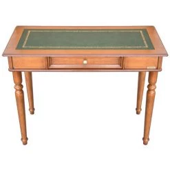 ARTEFERRETTO Bureau 1 Tiroir Et Plateau En Simili Cuir - Finition Merisier Et Plateau Vert