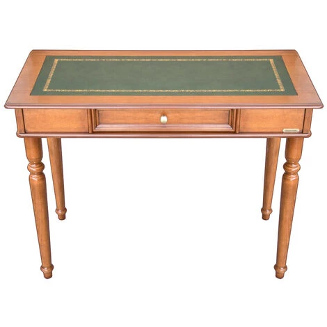 ARTEFERRETTO Bureau 1 Tiroir Et Plateau En Simili Cuir - Finition Merisier Et Plateau Vert 3 ARTEFERRETTO Bureau 1 Tiroir Et Plateau En Simili Cuir - Finition Merisier Et Plateau Vert