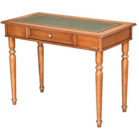 ARTEFERRETTO Bureau 1 Tiroir Et Plateau En Simili Cuir - Finition Merisier Et Plateau Vert 4 ARTEFERRETTO Bureau 1 Tiroir Et Plateau En Simili Cuir - Finition Merisier Et Plateau Vert – Image 2