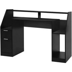 HELLOSHOP26 Bureau Informatique Multi Rangements 123 Cm MDF Design Moderne D'ordinateur PC Table D'étude Noir - Noir