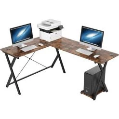 AICOK Bureau Table D’Angle Bureau D’Ordinateur En Forme De L Avec Support De CPU Table Informatique En Bois Et Métal Pour Bureau Chambre D’étude Salon 158x120x72cm Marron Rustique -France Bureau Soldes 2022 46223163 3