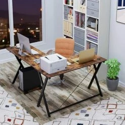 AICOK Bureau Table D’Angle Bureau D’Ordinateur En Forme De L Avec Support De CPU Table Informatique En Bois Et Métal Pour Bureau Chambre D’étude Salon 158x120x72cm Marron Rustique -France Bureau Soldes 2022 46223163 4