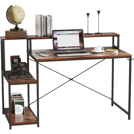 ORGANNICE Bureau D'ordinateur Avec étagère Pour Bureau à Domicile (brun Rustique) - Brun 5 ORGANNICE Bureau D'ordinateur Avec étagère Pour Bureau à Domicile (brun Rustique) - Brun – Image 3