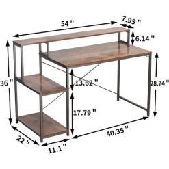 ORGANNICE Bureau D'ordinateur Avec étagère Pour Bureau à Domicile (brun Rustique) - Brun 10 ORGANNICE Bureau D'ordinateur Avec étagère Pour Bureau à Domicile (brun Rustique) - Brun -France Bureau Soldes 2022 46225587 4