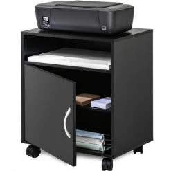 FITUEYES Support D'Imprimante Bois Bureau Côté Mobile 1 Ouvert 2 Fermé Stockage Avec Roues 48x34x56.8cm Noir PS404801WB