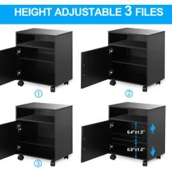 FITUEYES Support D'Imprimante Bois Bureau Côté Mobile 1 Ouvert 2 Fermé Stockage Avec Roues 48x34x56.8cm Noir PS404801WB -France Bureau Soldes 2022 46488333 3