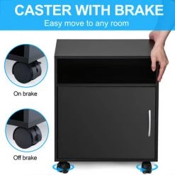 FITUEYES Support D'Imprimante Bois Bureau Côté Mobile 1 Ouvert 2 Fermé Stockage Avec Roues 48x34x56.8cm Noir PS404801WB -France Bureau Soldes 2022 46488333 4