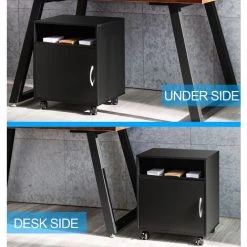 FITUEYES Support D'Imprimante Bois Bureau Côté Mobile 1 Ouvert 2 Fermé Stockage Avec Roues 48x34x56.8cm Noir PS404801WB -France Bureau Soldes 2022 46488333 5