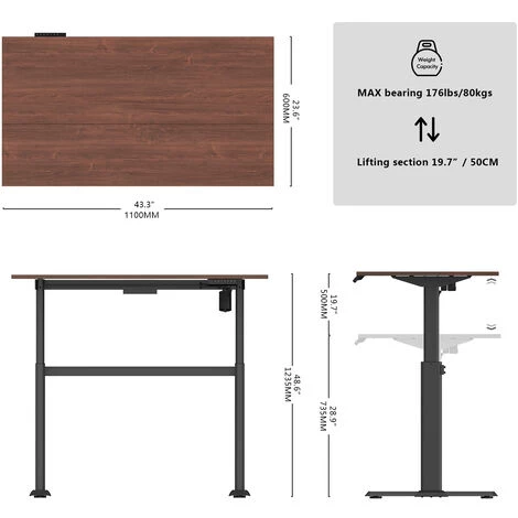 Fenge Bureau électrique Réglable En Hauteur 110 * 60cm (Cadre Noir Et Bureau Marron) 7 Fenge Bureau électrique Réglable En Hauteur 110 * 60cm (Cadre Noir Et Bureau Marron) – Image 5