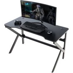CLP Table Gaming LED Lewiston Avec Cadre Et Pieds En Tubes D'acier Rouge