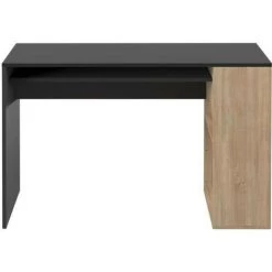 Bureau Droit YALE - Noir Et Chene Naturel - 2 Niches + 1 étagere - L 113,9 X P 50 X H 75,5 Cm - TEMAHOME