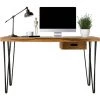 WOMO DESIGN Bureau Industriel Bois De Sheesham Pieds En Métal Table De Travail 130x60x76 Cm