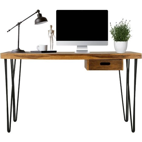 WOMO DESIGN Bureau Industriel Bois De Sheesham Pieds En Métal Table De Travail 130x60x76 Cm 3 WOMO DESIGN Bureau Industriel Bois De Sheesham Pieds En Métal Table De Travail 130x60x76 Cm