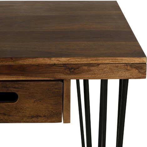 WOMO DESIGN Bureau Industriel Bois De Sheesham Pieds En Métal Table De Travail 130x60x76 Cm 5 WOMO DESIGN Bureau Industriel Bois De Sheesham Pieds En Métal Table De Travail 130x60x76 Cm – Image 3