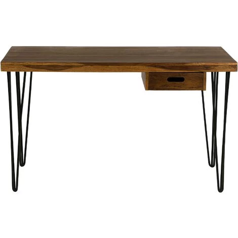 WOMO DESIGN Bureau Industriel Bois De Sheesham Pieds En Métal Table De Travail 130x60x76 Cm 6 WOMO DESIGN Bureau Industriel Bois De Sheesham Pieds En Métal Table De Travail 130x60x76 Cm – Image 4