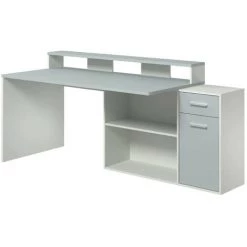 LES TENDANCES Bureau 1 Porte 1 Tiroir Mélaminé Blanc Et Gris Gamer