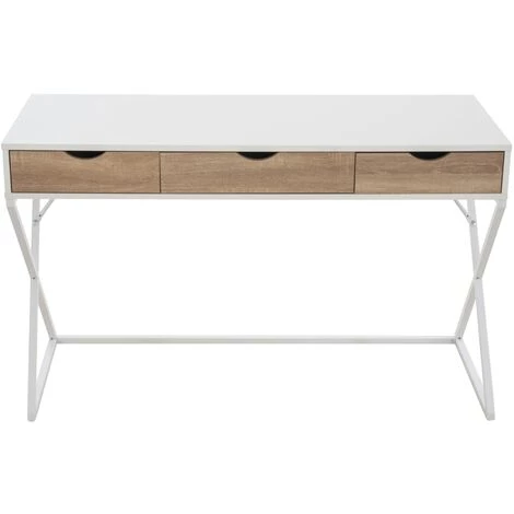 CLP Bureau Ternitz Avec Plateau En MDF Cadre En Tubes D'acier Et 3 Tiroirs Blanc 4 CLP Bureau Ternitz Avec Plateau En MDF Cadre En Tubes D'acier Et 3 Tiroirs Blanc – Image 2