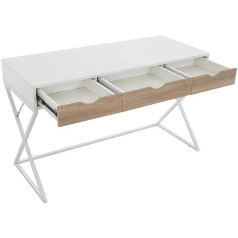 CLP Bureau Ternitz Avec Plateau En MDF Cadre En Tubes D'acier Et 3 Tiroirs Blanc 7 CLP Bureau Ternitz Avec Plateau En MDF Cadre En Tubes D'acier Et 3 Tiroirs Blanc – Image 5