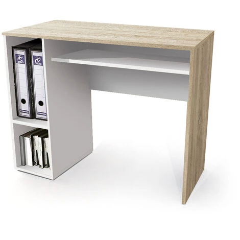 Bureau Coloris Chêne Cambrian / Blanc - Longueur 90 X Profondeur 45 Cm -PEGANE- 3 Bureau Coloris Chêne Cambrian / Blanc - Longueur 90 X Profondeur 45 Cm -PEGANE-